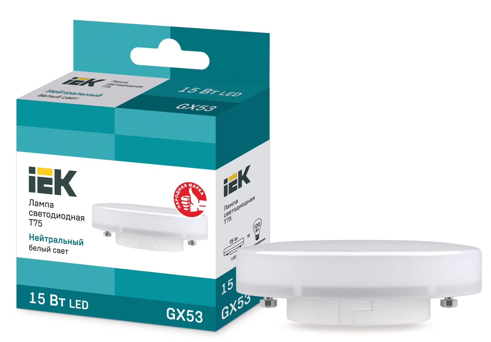 IEK Лампа светодиодная Eco T75 таблетка 15Вт 230В 4000К GX53