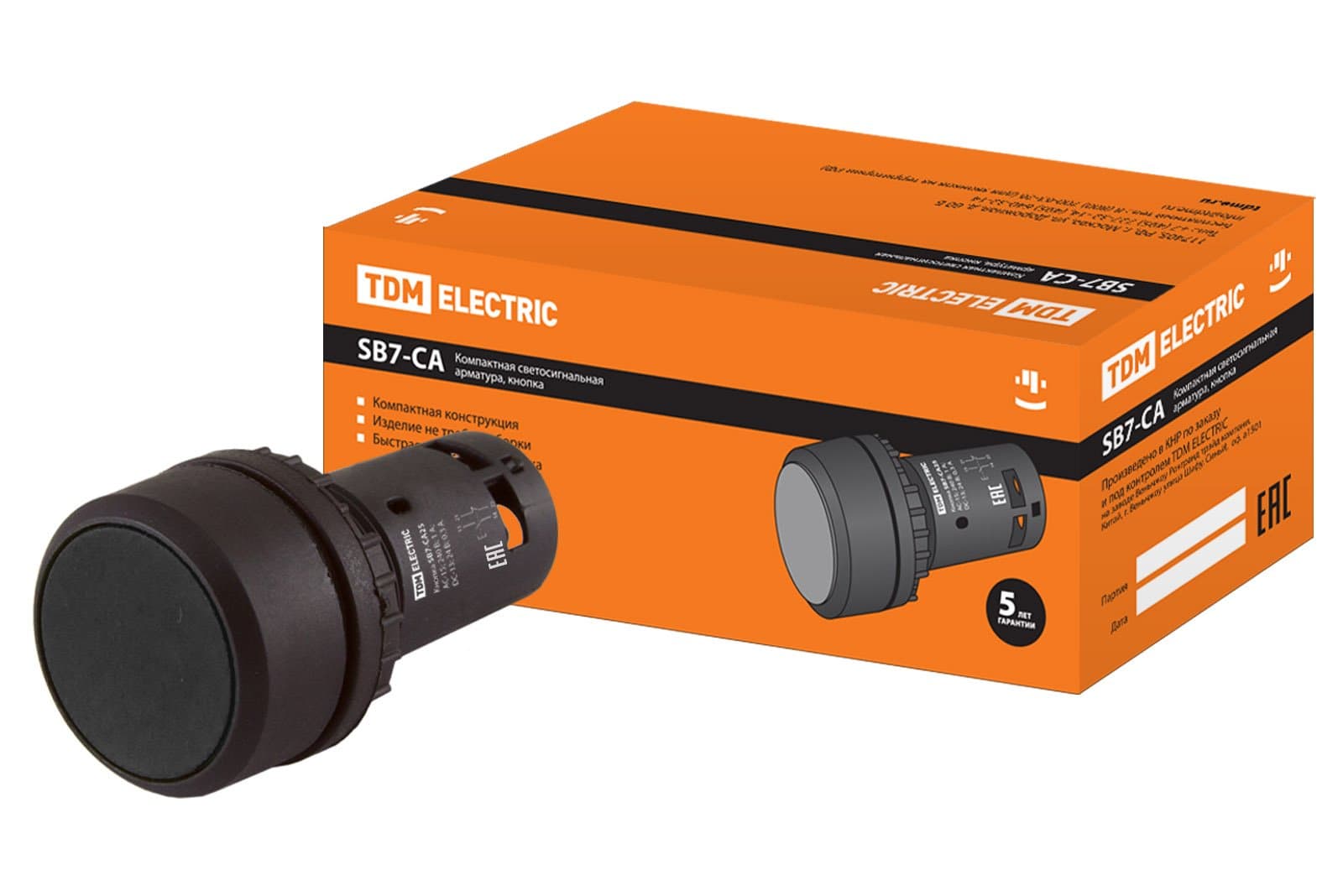 TDM Кнопка SB7-CA25 d22мм 1з+1р черная SQ0746-0010
