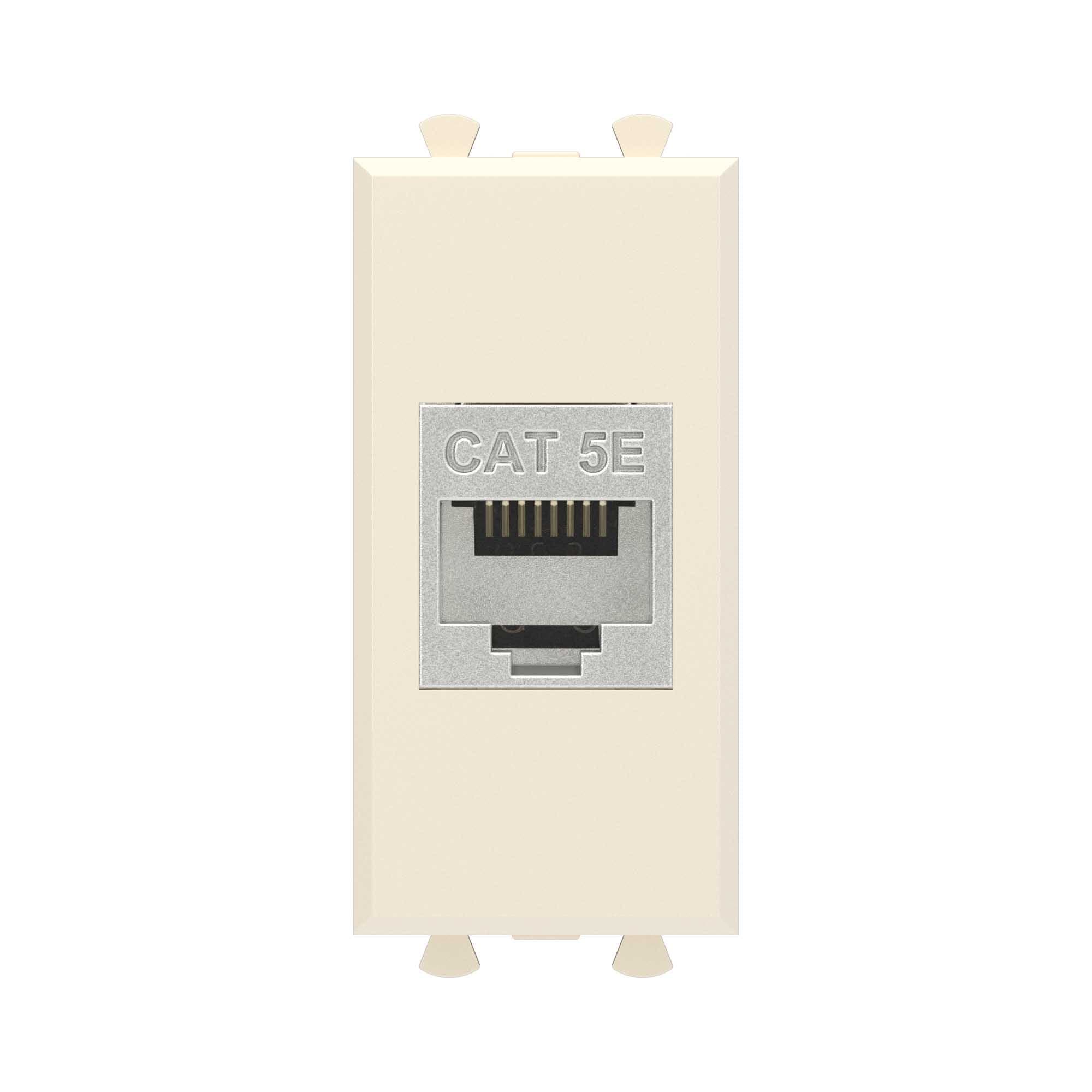 DKC Компьютерная розетка RJ-45 без шторки модульная, кат.5е экранированная, "Avanti", "Ванильная дымка", 1 модуль — миниатюра 1