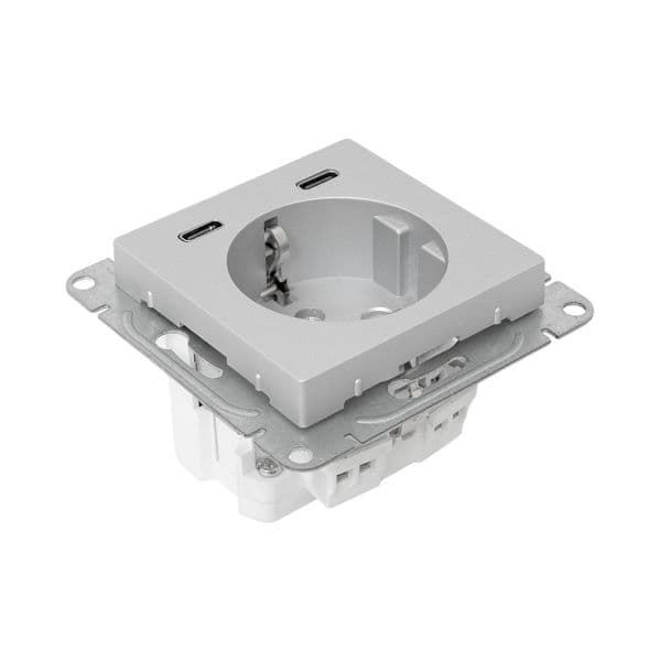 EKF Механизм розетки с USB-C - 2шт, 16А, с заземлением, со шторками, алюминий Эпика — миниатюра 11