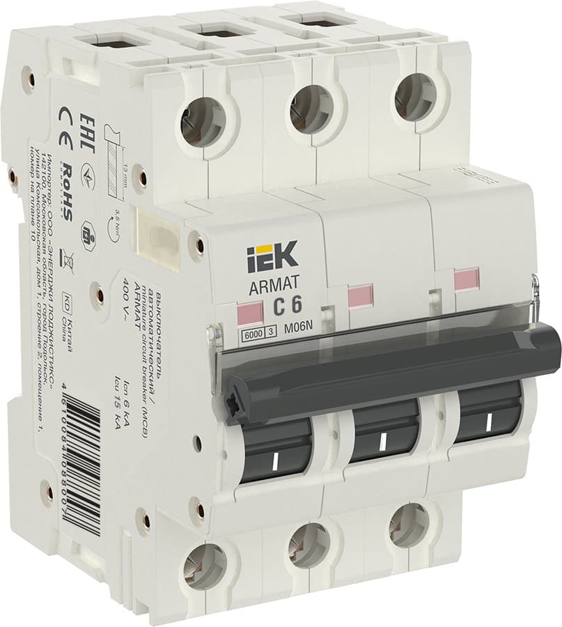 IEK ARMAT Автоматический выключатель M06N 3P C 6А AR-M06N-3-C006