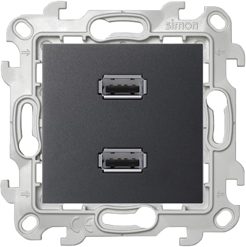 Simon 24 Графит Коннектор 2хUSB 2.0 тип A 2411090-038 — миниатюра 2