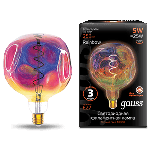 Gauss Лампа Filament G150 5W 250lm 1800К Е27 rainbow LED 1007802103 — миниатюра 1