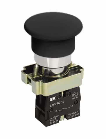 IEK LAY5 Кнопка управления LAY5-BC21 Грибок без подсветки черная 1з — миниатюра 2