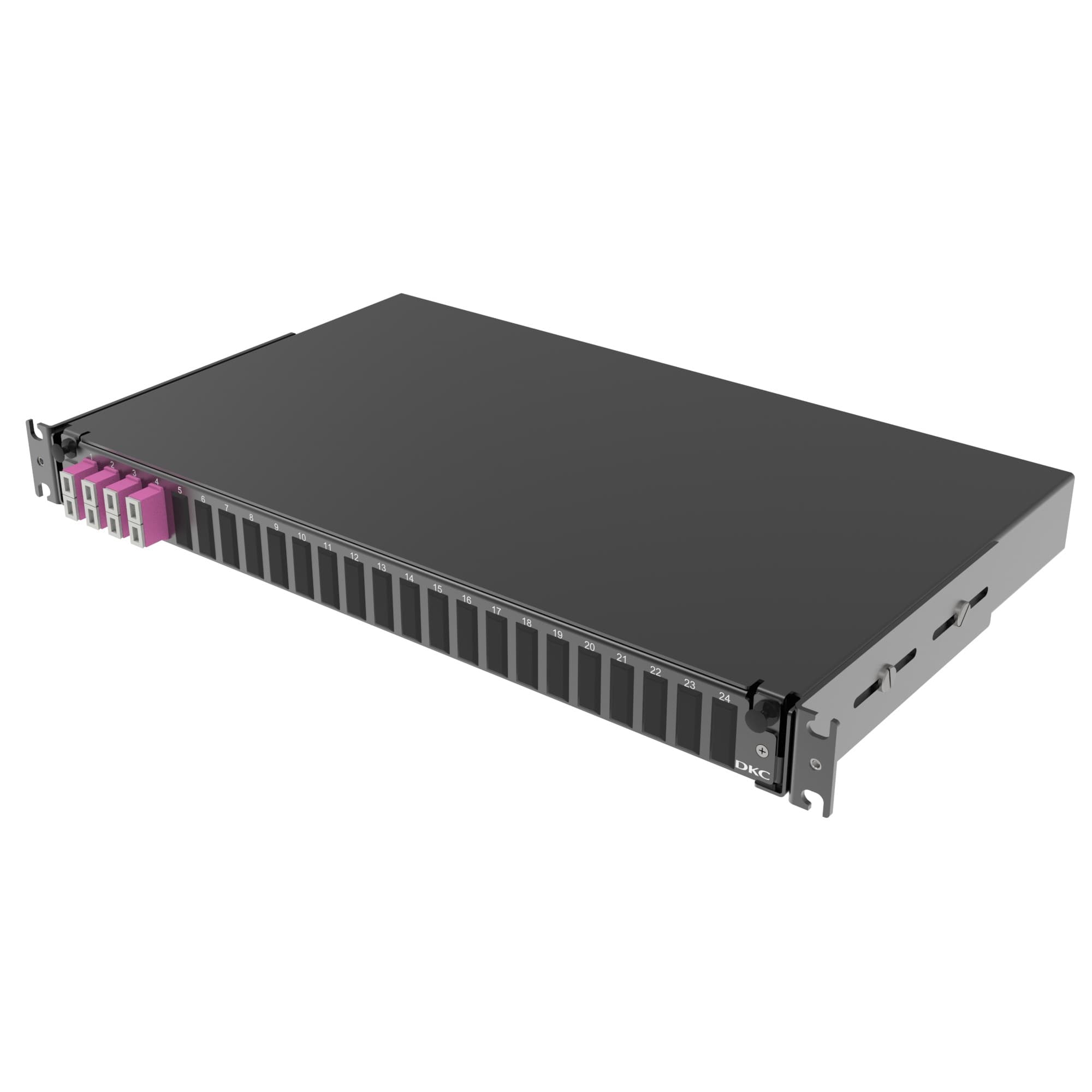 DKC Оптическая полка выдвижная 1U с адатерами 4 х duplex SC ОМ4 в комплекте с лицевой панелью, пигтейлами, сплайс-кассет(ой/ами) и гильзами КДЗС