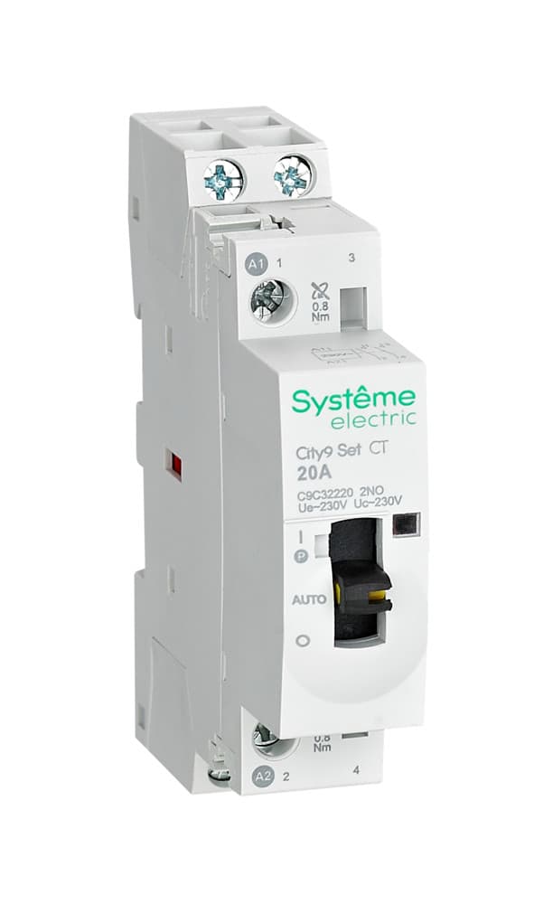 Systeme Electric City9 SET Модульный контактор 2P 2НО 20A, Ручное управление, AC 230В-230В