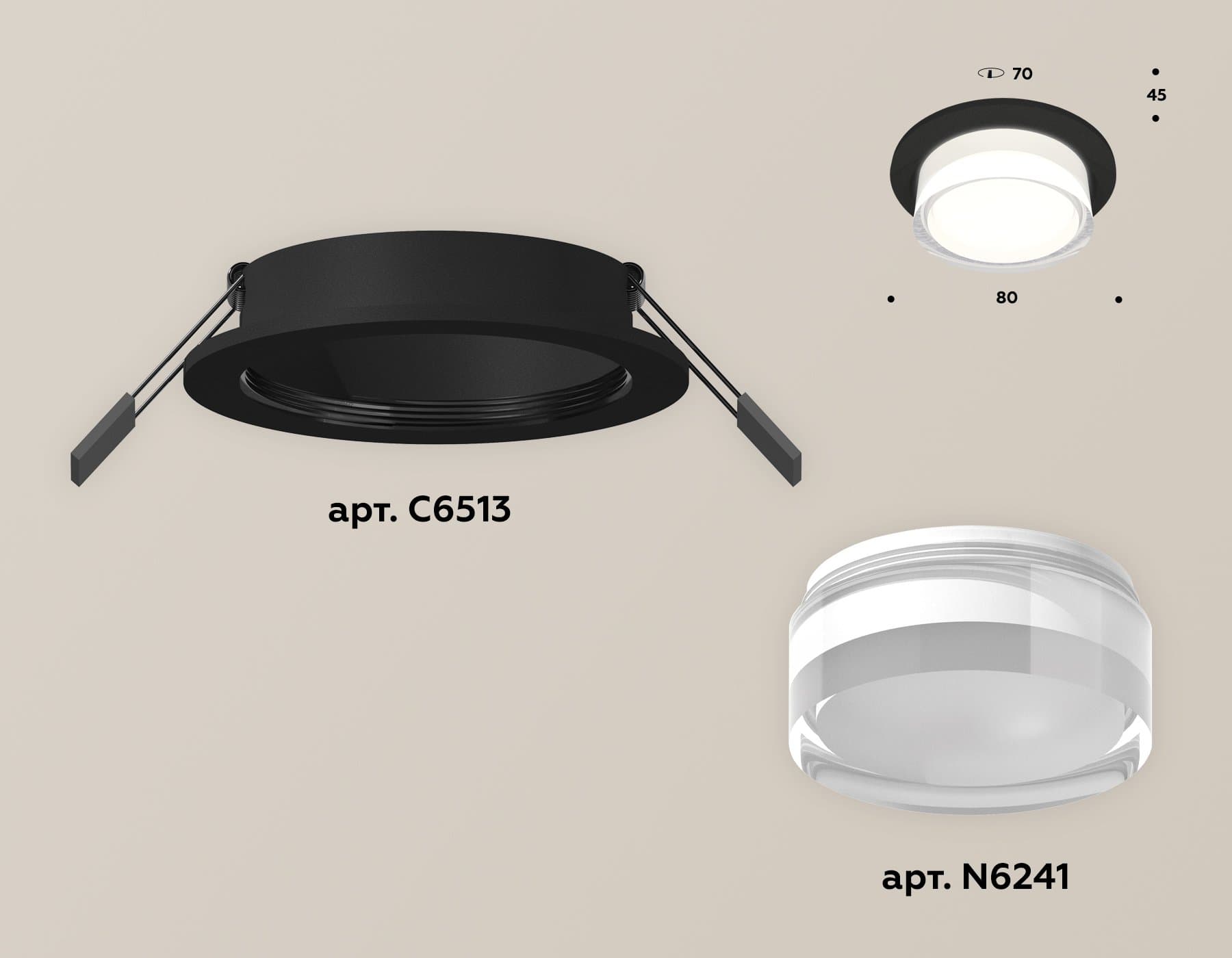 Ambrella Комплект встраиваемого светильника с акрилом XC6513063 SBK/FR/CL черный песок/белый матовый/прозрачный MR16 GU5.3 (C6513, N6241) — миниатюра 2