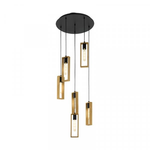 Eglo 49549 Подвес LITTLETON, 6x60W (E27), 500, H1500, сталь, черный/дерево, коричневый — миниатюра 1