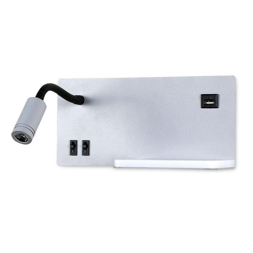 Ambrella Настенный светодиодный светильник с полкой, выключателем и USB портом FW292 GR/BK серый/черный LED 4200K 5W+3W 260*150*110 — миниатюра 1