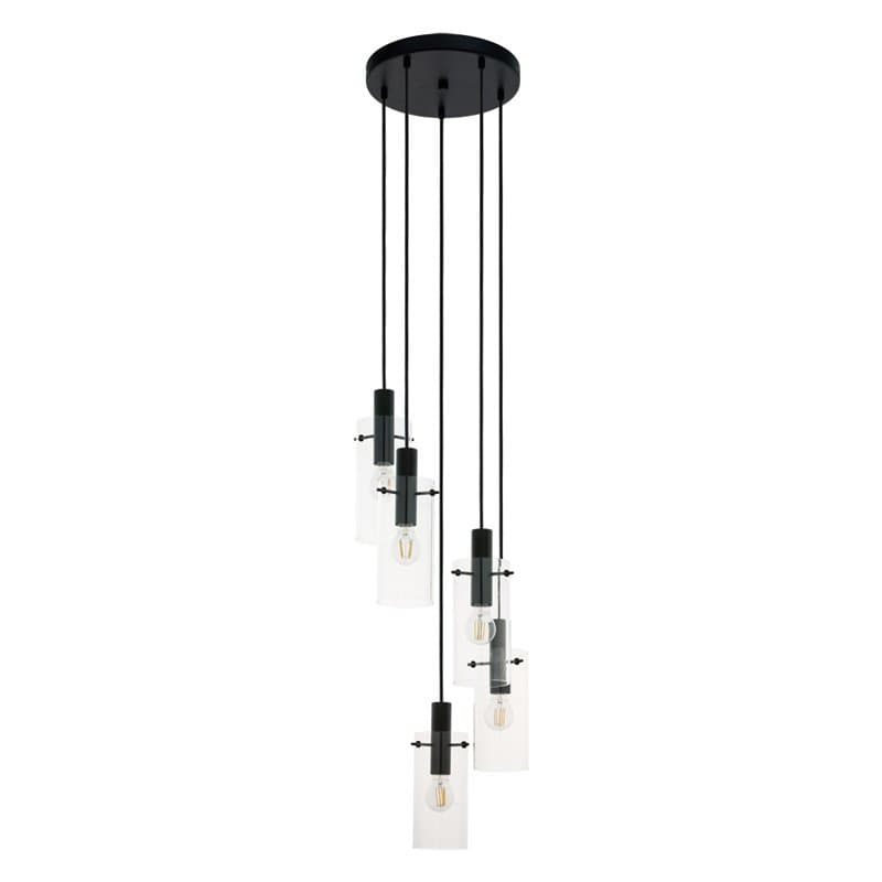 Eglo Подвес MONTEFINO 1,5х60W (E27), Ø350, H1500,сталь, черный/стекло, прозрачный 97368
