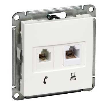 Systeme Electric Wessen 59 Шампань Розетка 2-ая ТЛФ + компьютерная 5е (RJ11+RJ45) — миниатюра 3