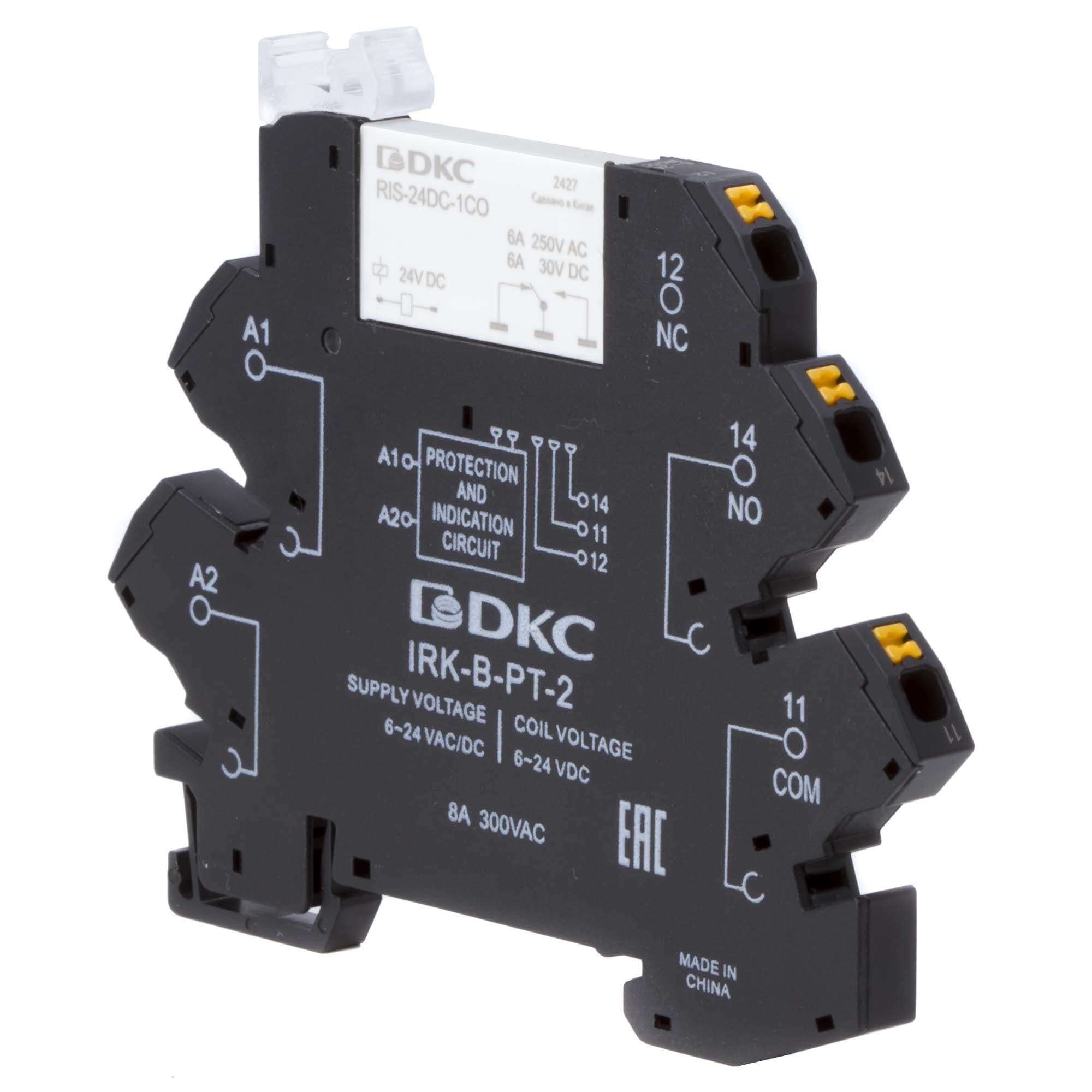 DKC Реле интерфейсное, 1CO, ком. ток 6А, AgSnO2, напряжение 12V AC/DC, push-in клеммы.