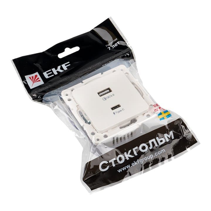 EKF PROxima Стокгольм Белый Розетка с 2 USB type A+C — миниатюра 2