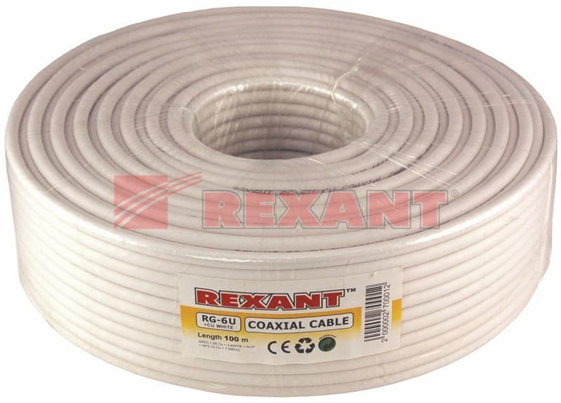Кабель RG-6U+CU, (75%), 75 Ом, 100м., белый Rexant 01-2223 — миниатюра 2