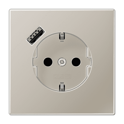 JUNG Розетка SCHUKO® с USB-зарядным устройством, тип А термопласт нержавеющая сталь ES1520-18A-L