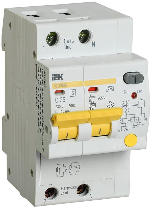 IEK KARAT Дифференциальный автоматический выключатель АД12MS 25A 2P 100mA C AC MAD123-2-025-C-100