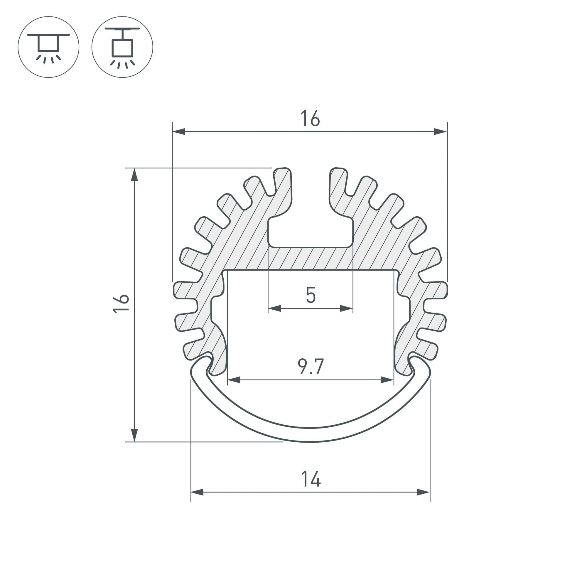 Arlight Профиль ARH-ROUND-D16-2000 ANOD (Алюминий) 039217 — миниатюра 3