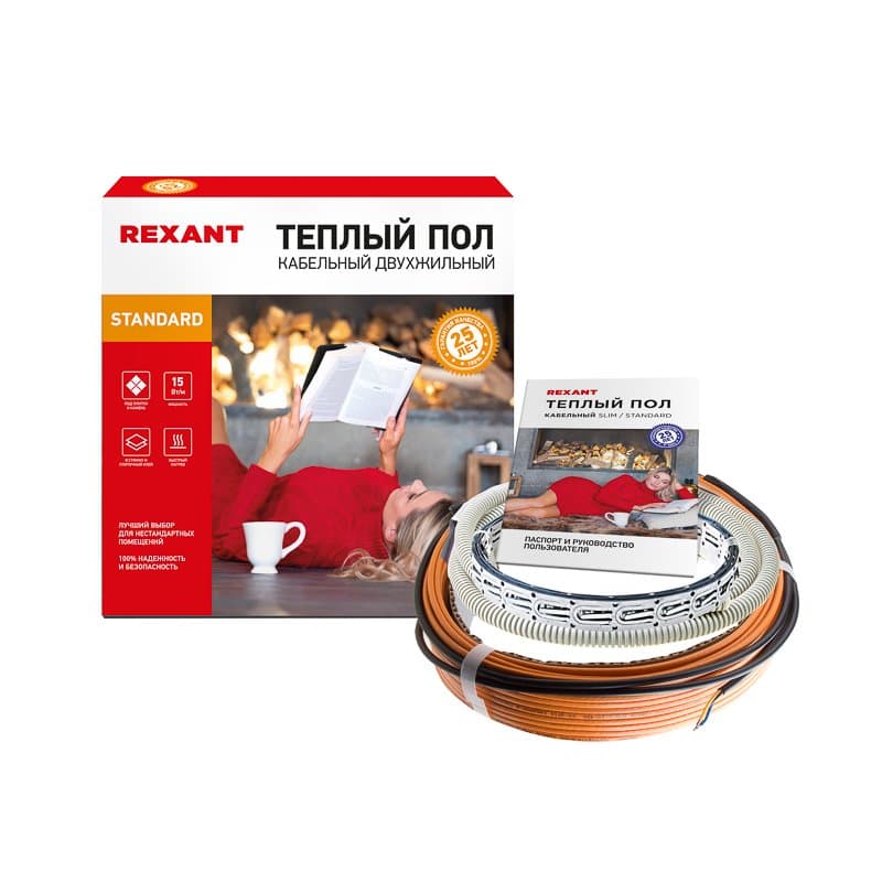 Теплый пол RND-140-2100 (2100Вт/140м/ S обогрева, м2: 13,0-17,5) (двух жильный) Rexant 51-0521-3