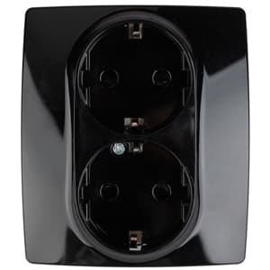 ЭРА 12-2104-06 Розетка 2X2P+E Schuko со шторками, 16A-250В, IP20, 12, Чёрный