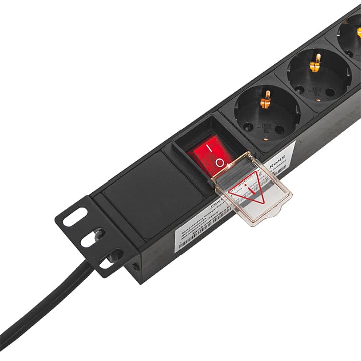 EKF Блок розеток PDU TERACOM 19" 1U 16А/250В 7 розеток Schuko с выключателем шнур питания длиной 2 метра сечение 3x1,5 мм2 вилка Schuko корпус пластик — миниатюра 2