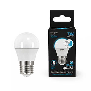 Gauss Лампа Шар 7W 550lm 6500K Е27 шаг. диммирование LED 105102307-S