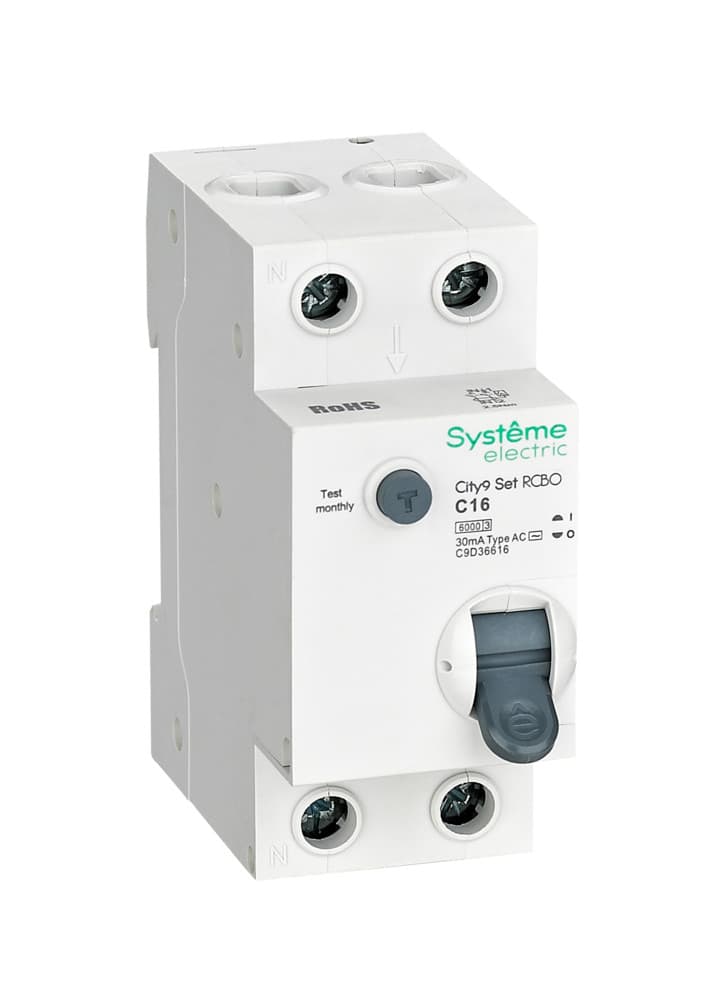 Systeme Electric City9 Set Автоматический выключатель дифференциального тока (АВДТ) 1P+N С 16А 6kA 30мА Тип-AС 230В C9D36616