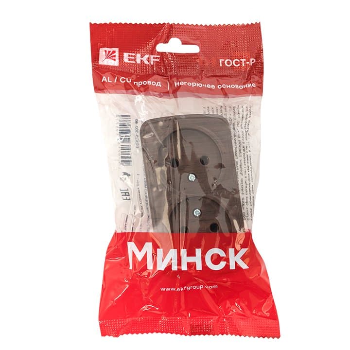 EKF Basic Минск Темное дерево Розетка 2-ая, б/з, 10А, ОП — миниатюра 9
