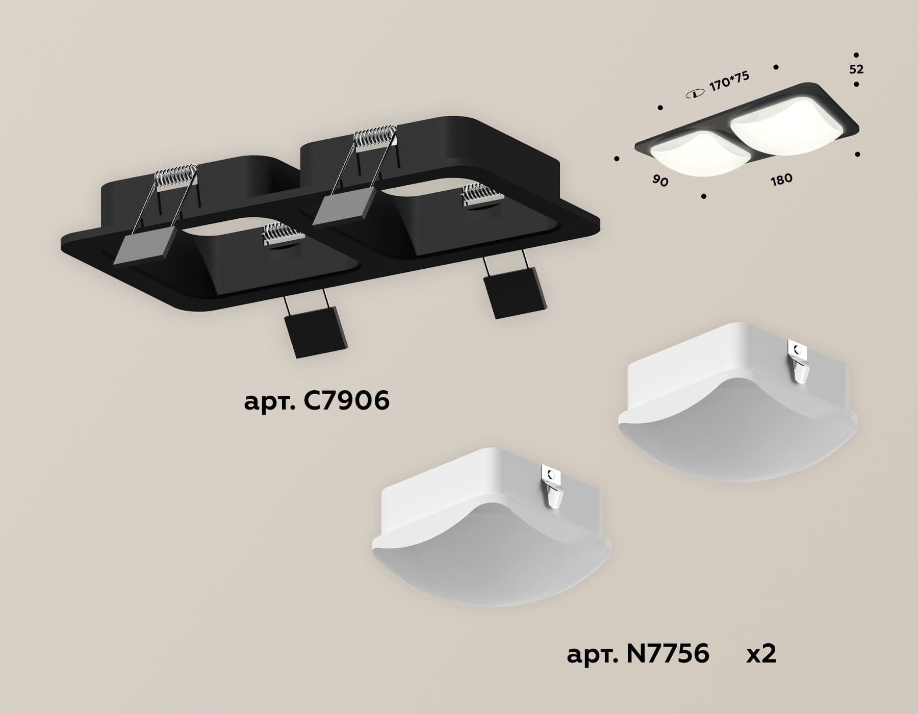 Ambrella Комплект встраиваемого светильника с акрилом XC7906014 SBK/FR черный песок/белый матовый MR16 GU5.3 (C7906, N7756) — миниатюра 2