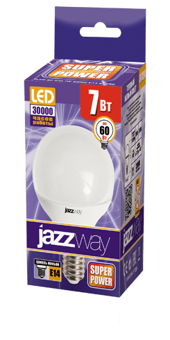 Jazzway Лампа светодиодная (LED) «шар» d45мм E14 180° 7Вт 220-240В матовая тепло-белая желтая 3000К .1027856-2 — миниатюра 2
