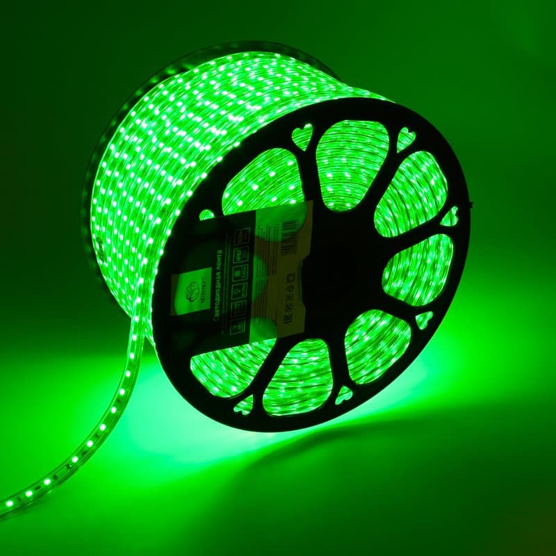 REXANT LED лента 220В, 13*8 мм, IP65, SMD 5050, 60 LED/m Зеленая 142-104
