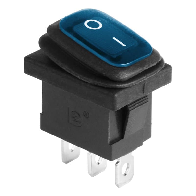 Выключатель клавишный 250V 6А (3с) ON-OFF синий с подсветкой Mini ВЛАГОЗАЩИТА Rexant 36-2176