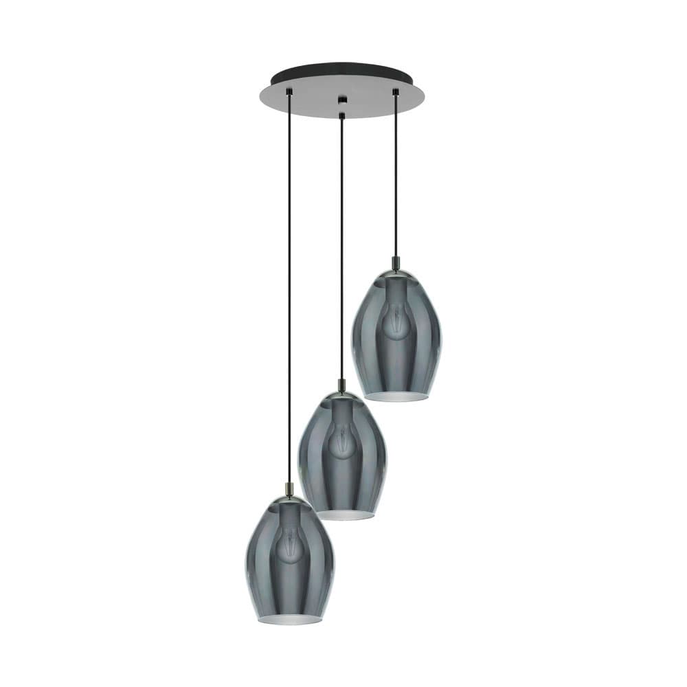 Eglo 39565 Подвес ESTANYS, 3x60W(E27), сталь, никель, черный/стекло, черный, прозрачный