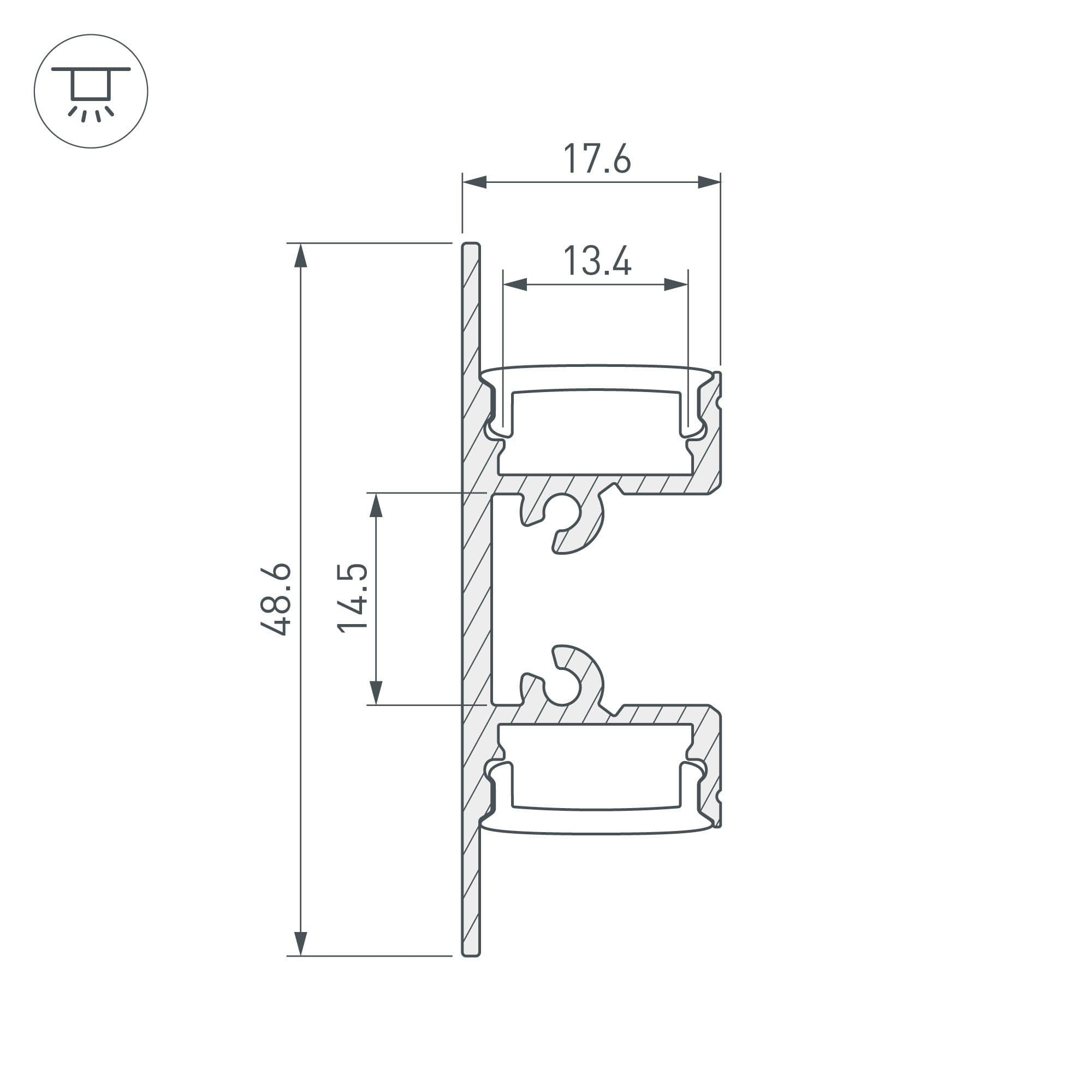 Arlight Профиль ARH-WALL-1849-DUAL-2000 ANOD (Алюминий) 036339 — миниатюра 3