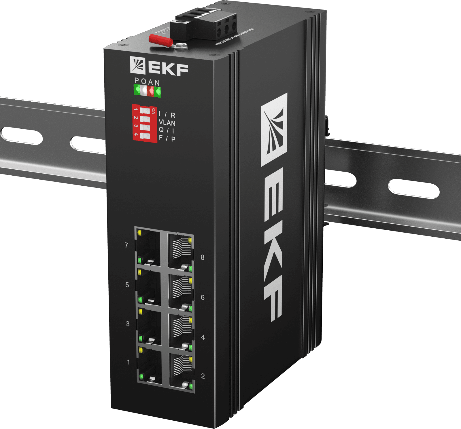 EKF Промышленный неуправляемый коммутатор U-8GTP, 8 портов 10/100/1000Base-T(X) RJ45 c PoE, монтаж на динрейку TSX