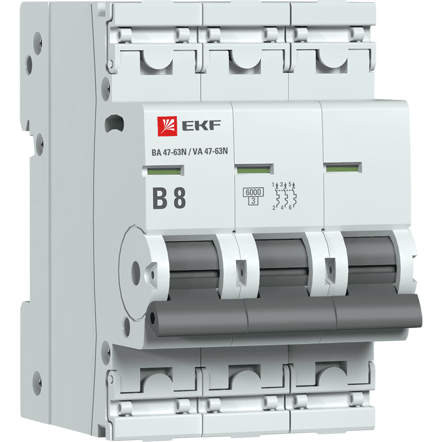 EKF Автоматический выключатель 3P 8А (B) 6кА ВА 47-63N PROxima M636308B