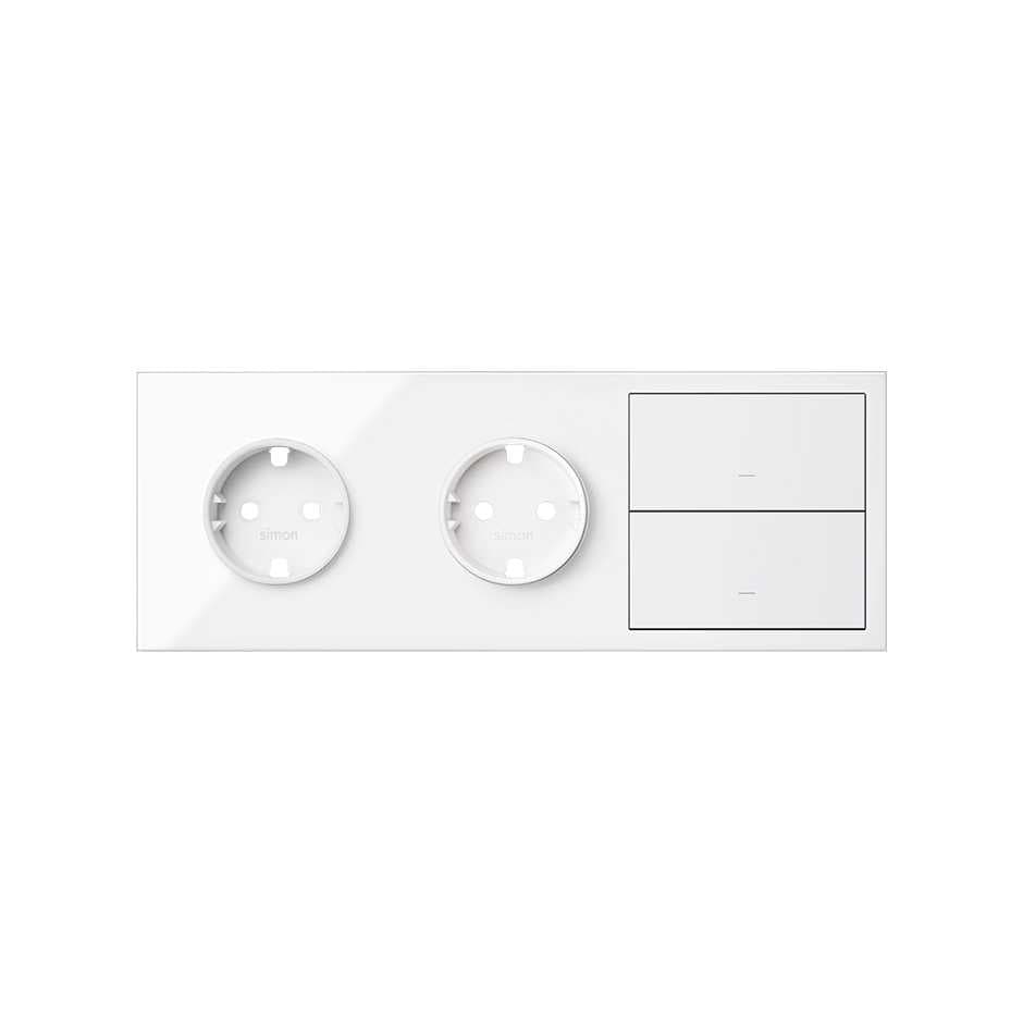 Simon 100 Белый глянец Кит 3 поста, фронт. Накладка на 2 розетки Schuko + 2 клавиши выключателей 10020310-130