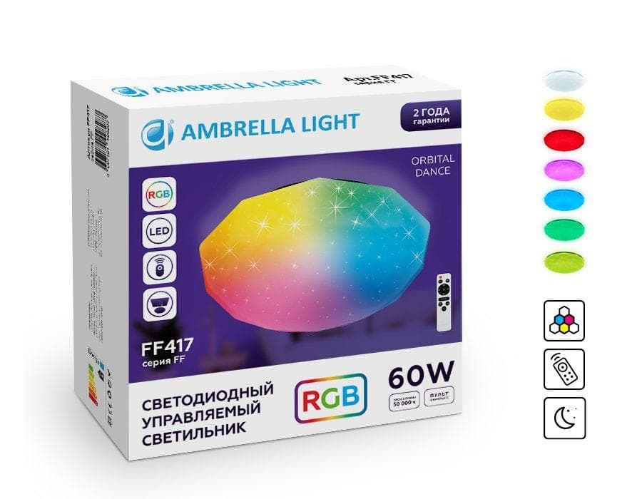 Ambrella Светодиодный светильник c подсветкой RGB FF417 WH белый 60W D400*80 (ПДУ ИК) — миниатюра 2
