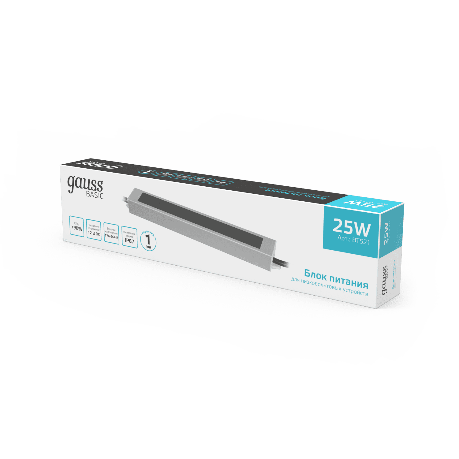 Gauss Блок питания Basic 12V 25W IP67 1/80 BT521 — миниатюра 4