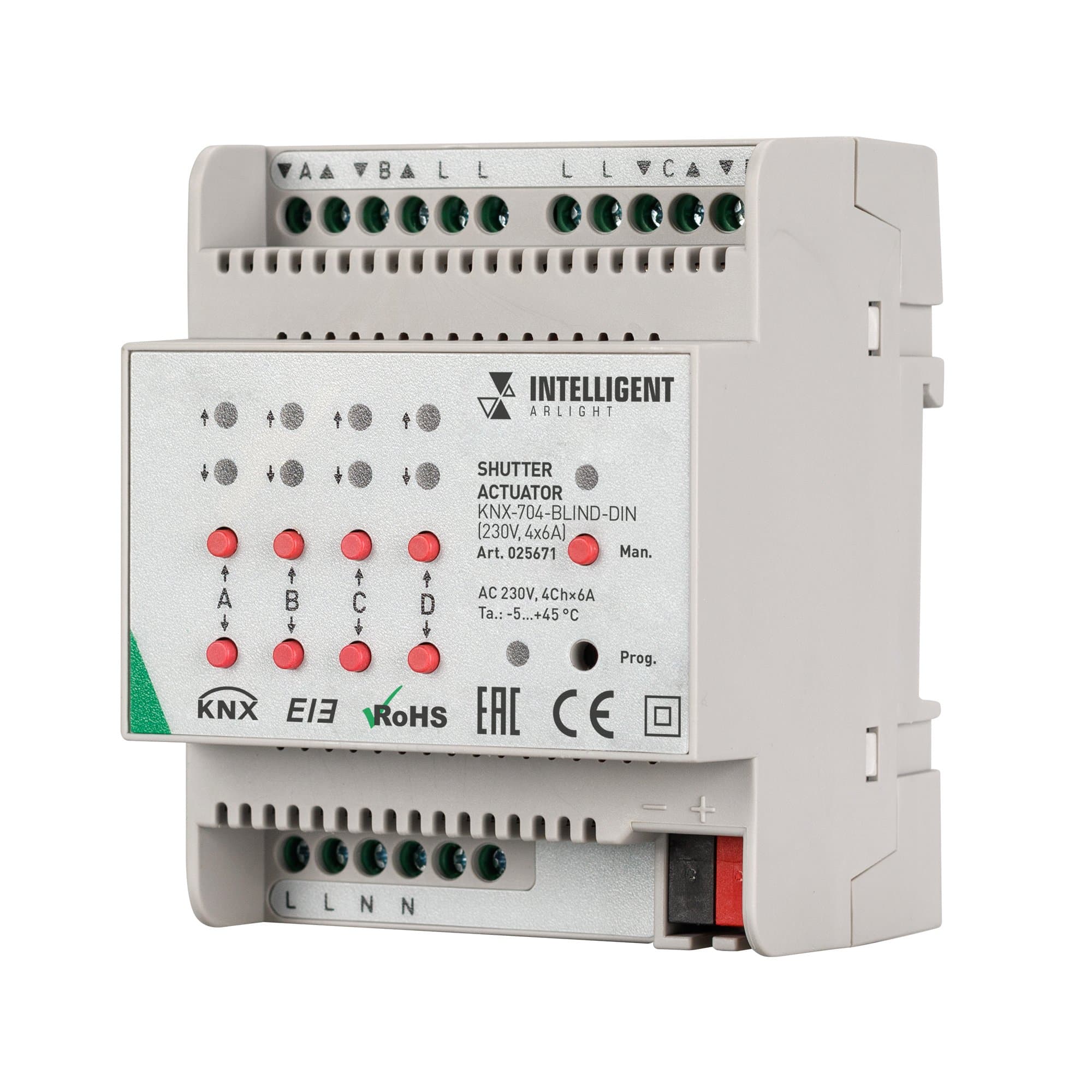 Arlight INTELLIGENT Контроллер штор KNX-704-BLIND-DIN (230V, 4x6A) (INTELLIGENT Пластик) 025671 — миниатюра 1
