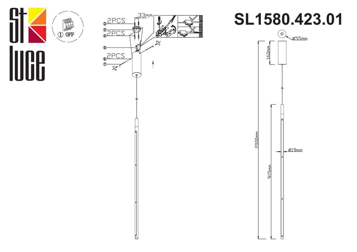 ST Luce SL1580.423.01 Светильник подвесной Черный/Белый LED 1*18W 3200K — миниатюра 2