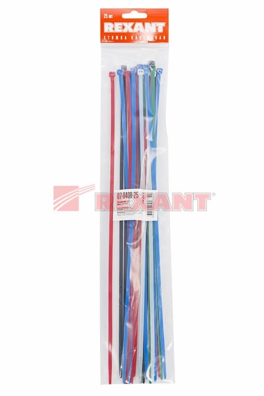 Хомут nylon 400 x 4,8 мм 25шт цветные Rexant 07-0408-25 — миниатюра 2