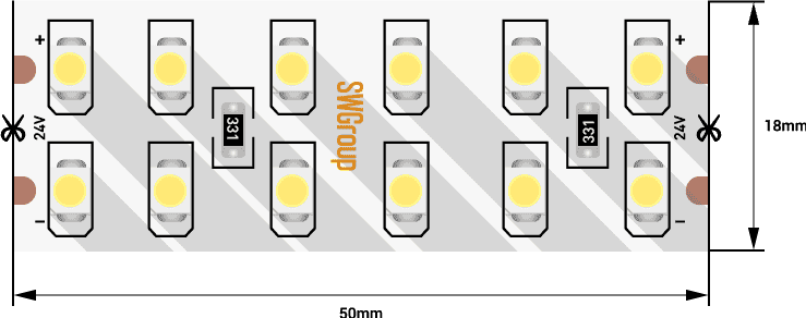 SWG Лента светодиодная стандарт 3528, 240 LED/м, 19,2 Вт/м, 24В , IP20, Цвет: Холодный белый SWG3240-24-19.2-W