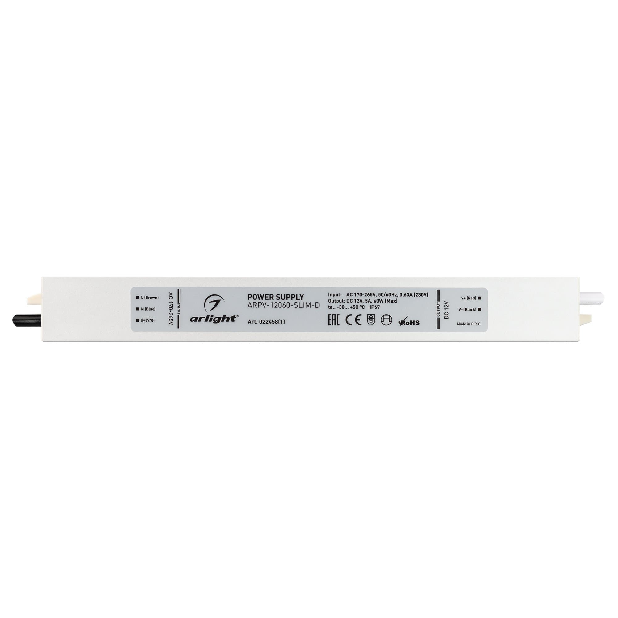 Arlight Блок питания ARPV-12060-SLIM-D (12V, 5A, 60W) (IP67 Металл, 3 года) 022458(1) — миниатюра 2