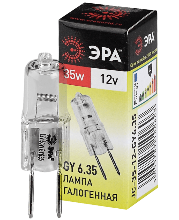 ЭРА Лампочка галогенная GY6.35-JC-50W-12V GY6.35 50Вт капсула теплый белый свет LM