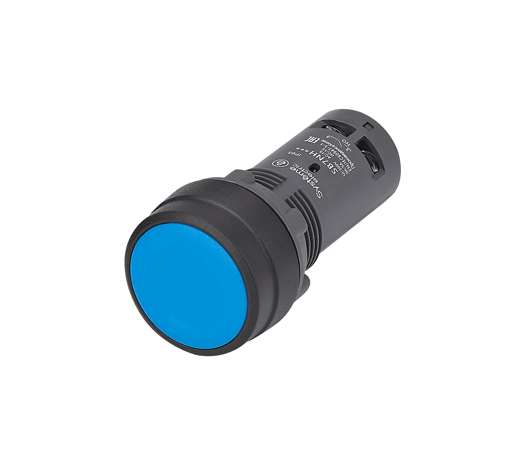 Systeme Electric Кнопка SB7 моноблочная 22мм синяя с фиксацией, пластик, 1НО+1НЗ, IP65