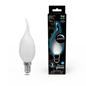 Gauss Лампа Filament Свеча на ветру 9W 610lm 4100К Е14 milky диммируемая LED 104201209-D — миниатюра 1