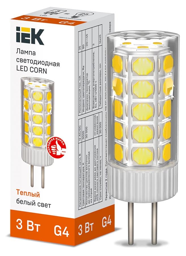 IEK Лампа LED CORN капсула 3Вт 12В 3000К керамика G4