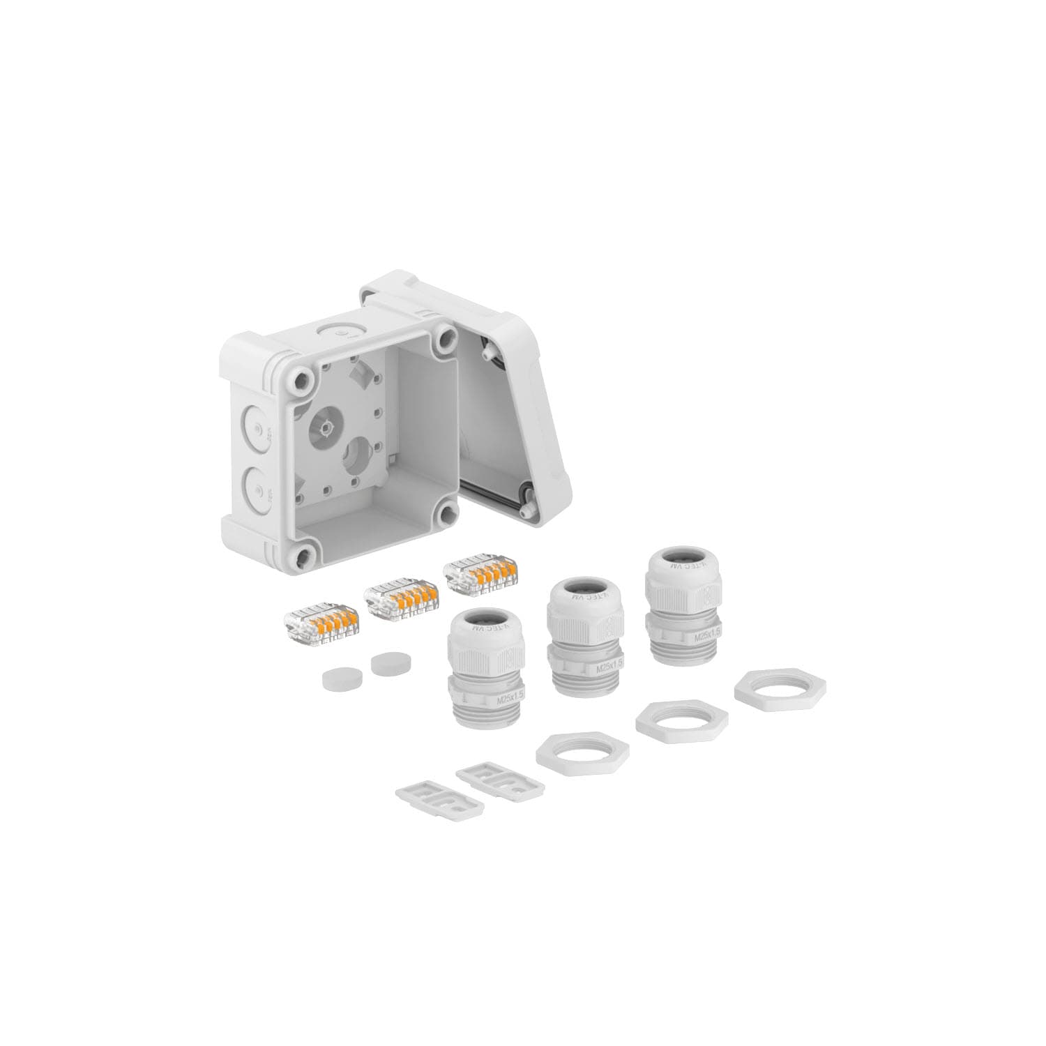 OBO Bettermann Распределительная коробка X01, IP 67, 95х95х60 мм, с безвинтовой клеммой и 3-я кабельными вводами 2005240 — миниатюра 1