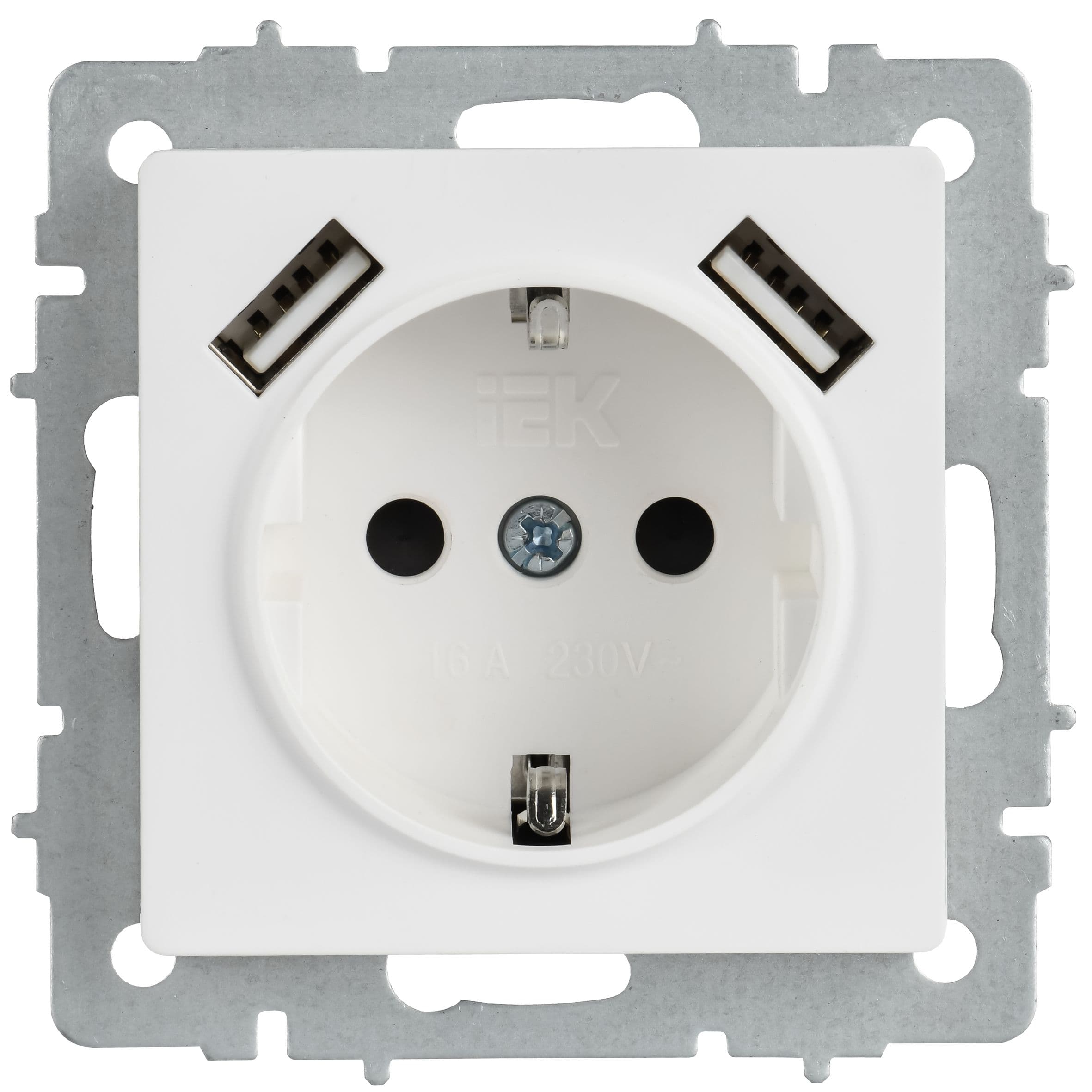 IEK BRITE Роз. с з/к/ш 16А с USB A+A 3,1А РЮш10-2-БрАБ а/б — миниатюра 2