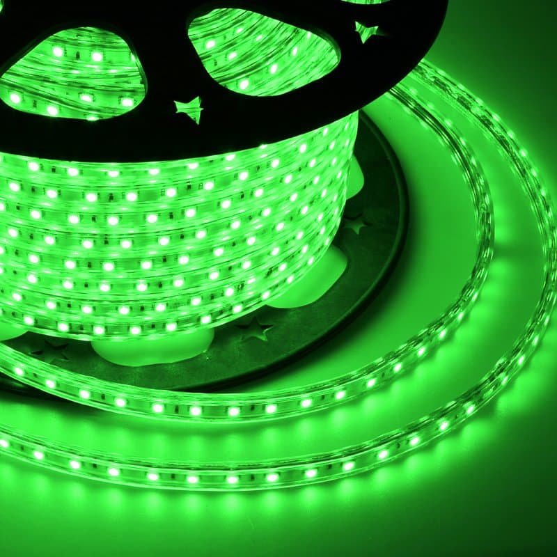REXANT LED лента 220В, 10*7 мм, IP65, SMD 2835, 60 LED/m Зеленая, бухта 100 м 142-604